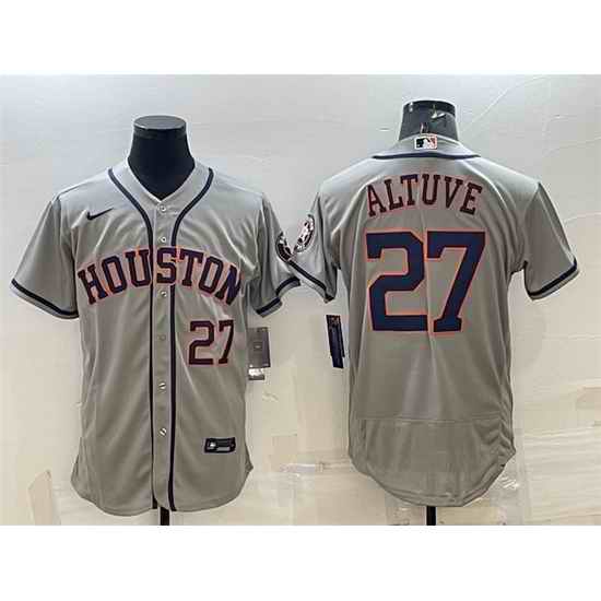 Men Houston Astros 27 Jose Altuve Grey Flex Base Stitched Baseball Jersey